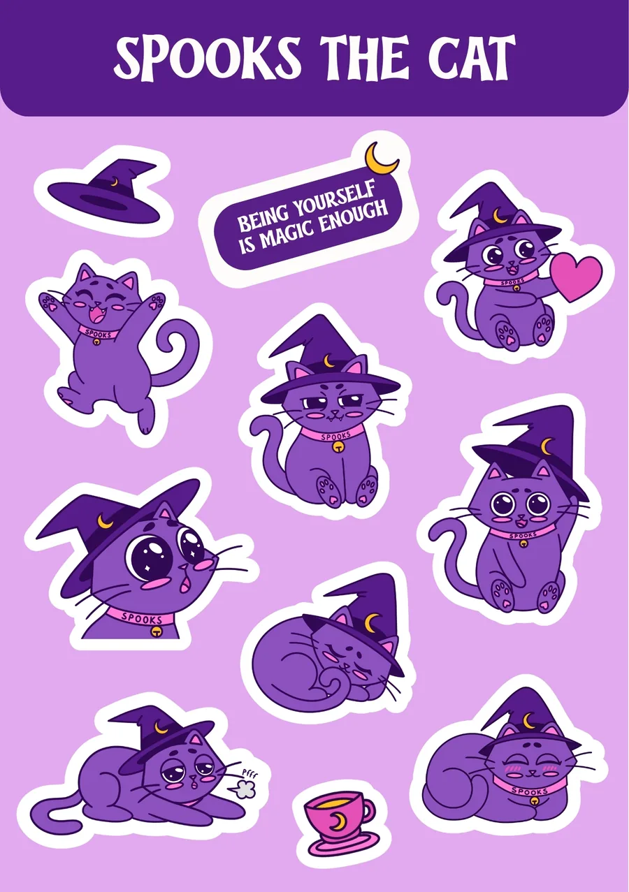 A sheet of Spooks The Cat stickers